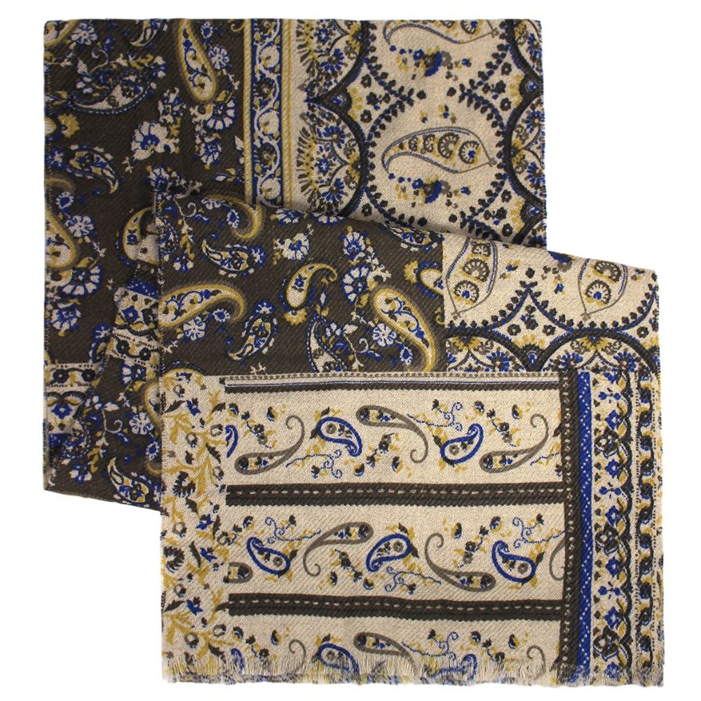 Bloomingdale's NEW $105 MA.AL.BI. Women's Wool Knit Paisley Scarf, Brown & Tan